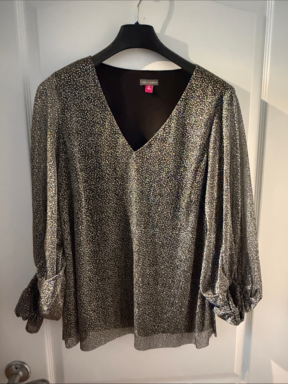 Vince Camuto Silver Glitter V-Neck Blouse